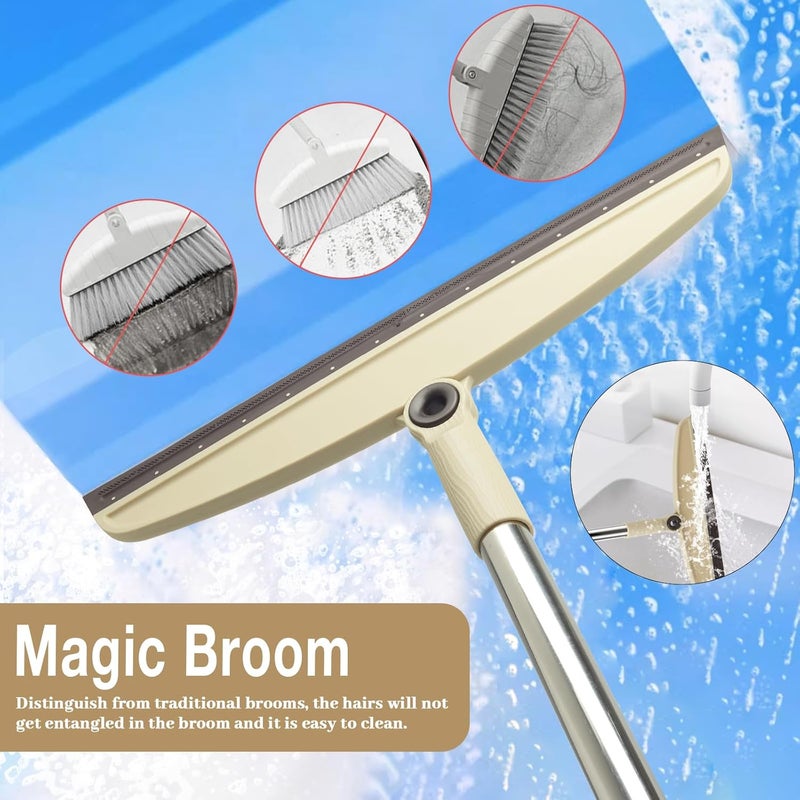 XXFLOWER Silicone Air Broom, Multi-Function Long Handle Magic Broom with Adjustable Rubber Squeegee for Indoor Hardwood Floors, Kitchens, Concrete Floors, Bathroom Tiles (Beige) - Image 5